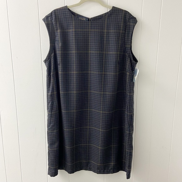 Pendleton vintage 100% wool tartan print dress, shift dress, navy blue tartan - Picture 1 of 10